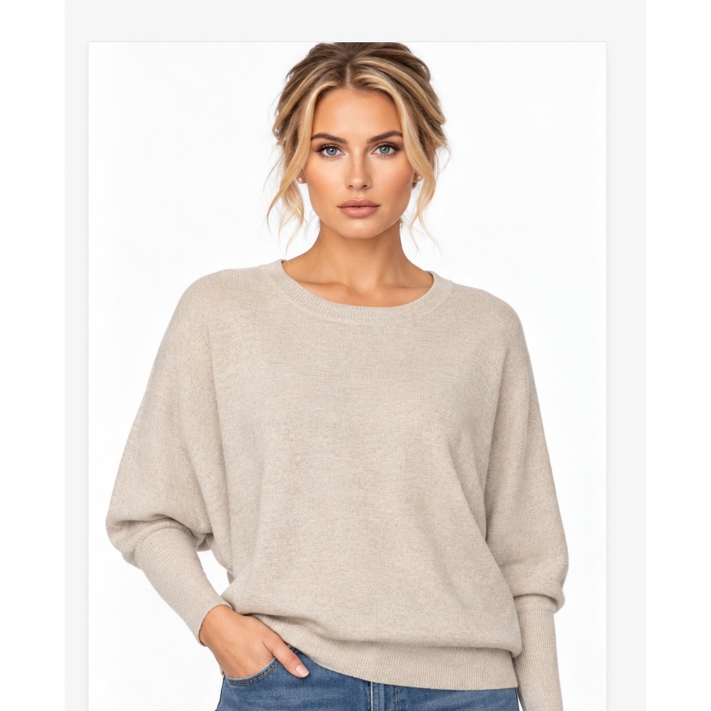 Quince Lightweight Cotton Cashmere Link-Stitch Dolman Sweater S Heather Oatmeal